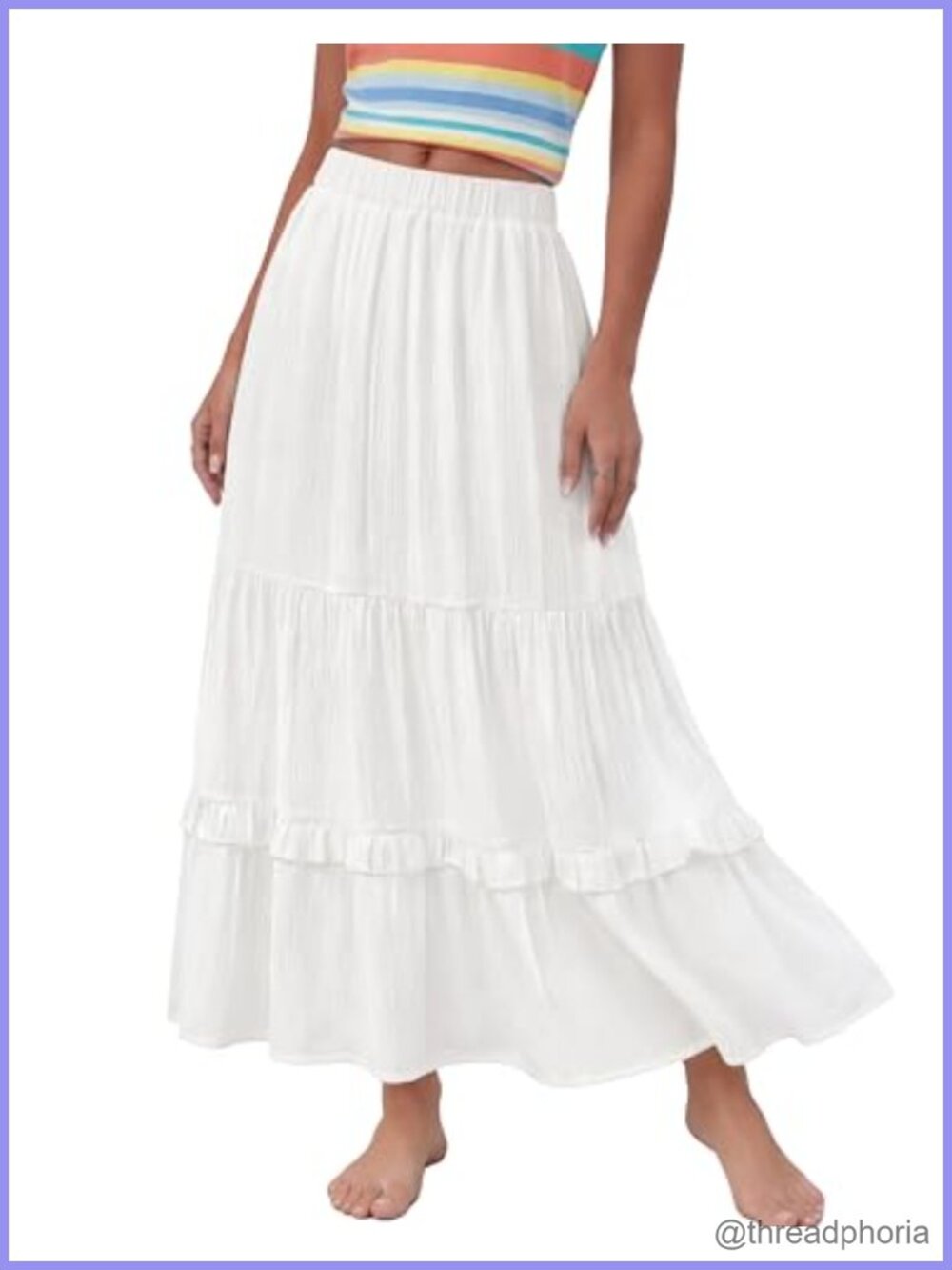 Ruffle Tiered A-Line Flowy Maxi Skirt Elastic High Waisted